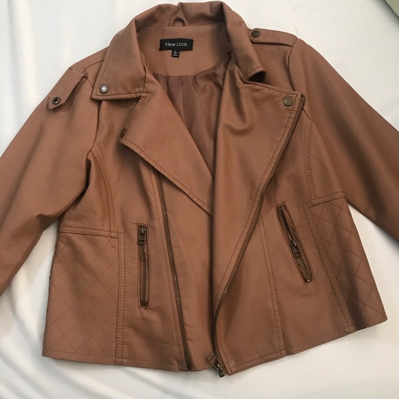Brown Leather-Look Biker Jacket - Picture 3 of 8